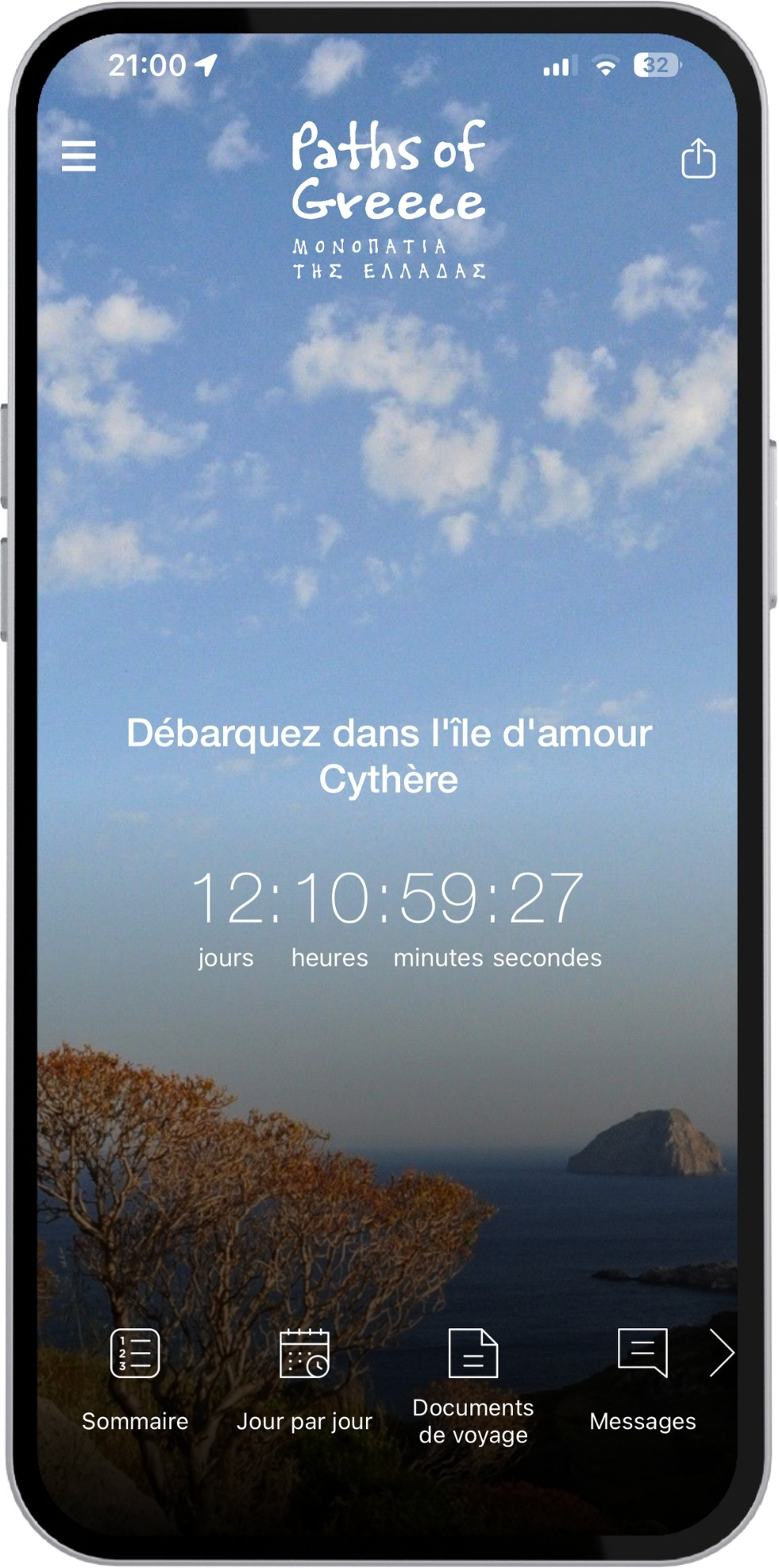The welcome screen of the Hike Greece digital navigation app on a mobile device - Hike Greece