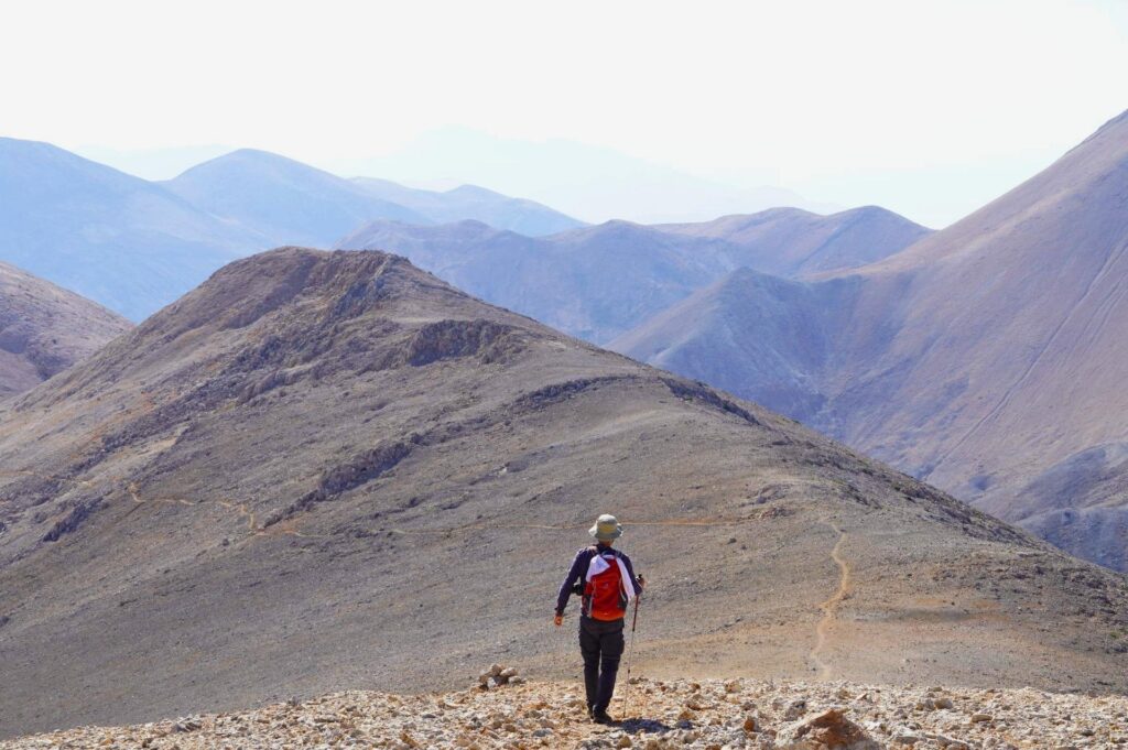 High altitude rocky hiking trail in the Lefka Ori mountains of Crete.