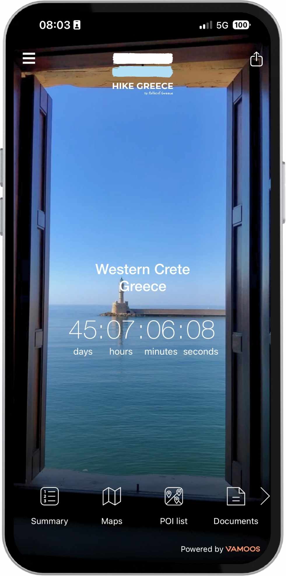 The welcome screen of the Hike Greece digital navigation app on a mobile device - Hike Greece
