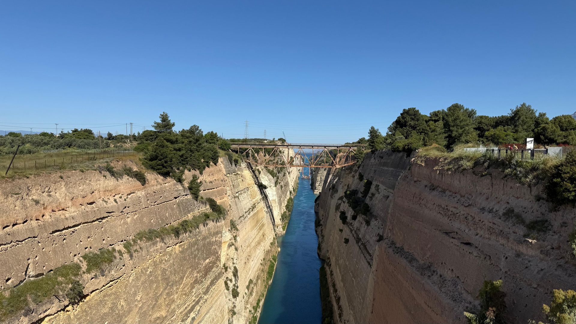 The Corinth Canal cutting through limestone cliffs, Peloponnese